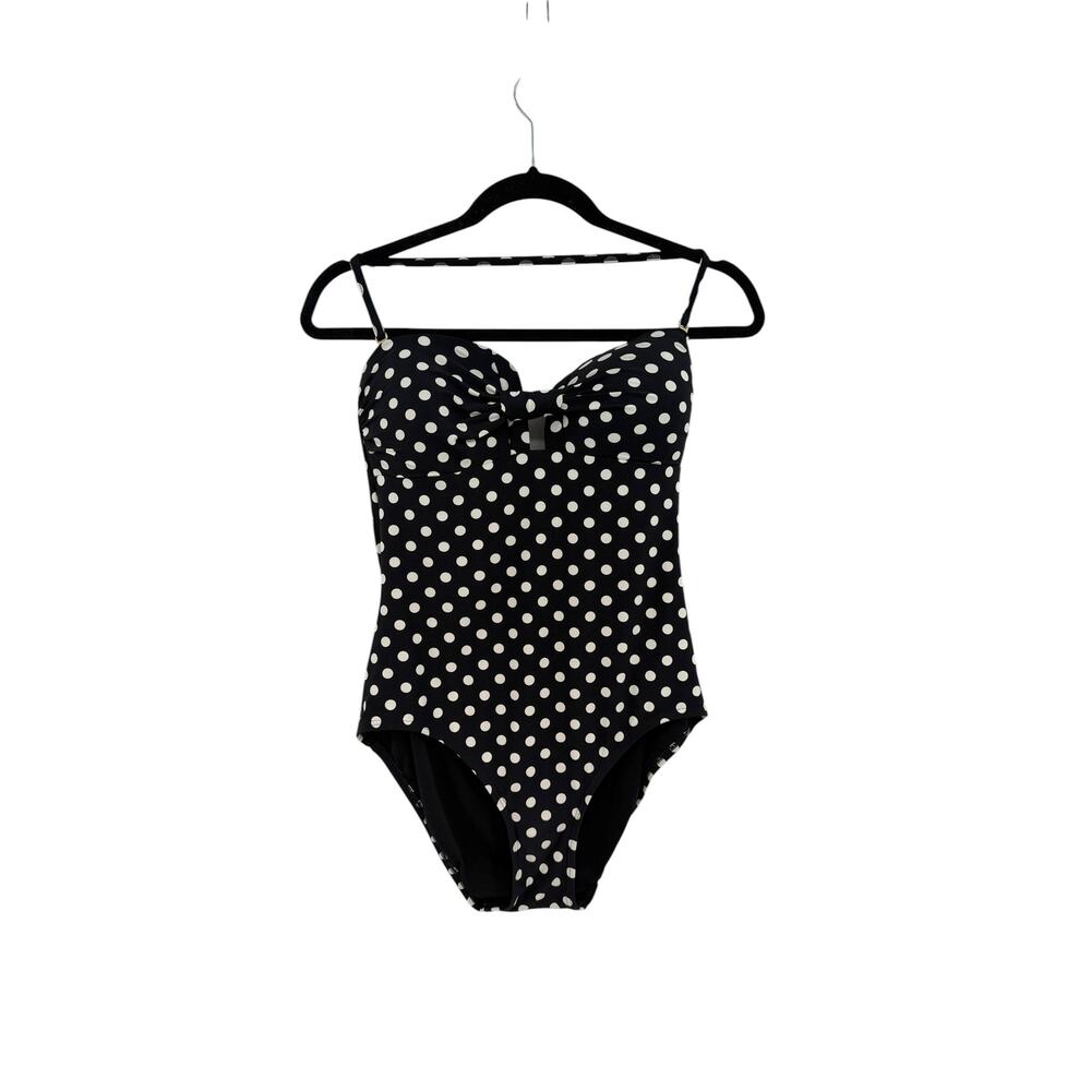 Kate Spade New York Polka Dot One Piece Swimsuit Bow Front Black White Large - Picture 2 of 10